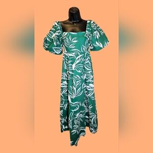 Tropical Green Leaf Maxi Dress